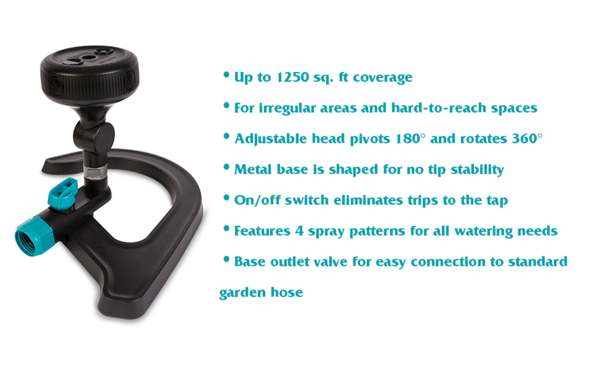 Gilmour Non-tipping Base 4-Pattern Multi-Pattern Sprinkler 1250 sq ft 1 pk Gilmour Non-tipping Base 4-Pattern Multi-Pattern Sprinkler 1250 sq ft 1 pk