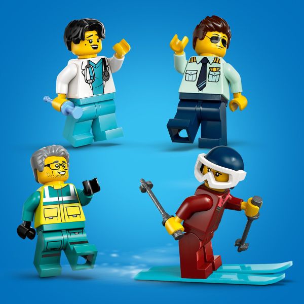 Includes a toy snow scooter, airport scene and 4 minifigures.