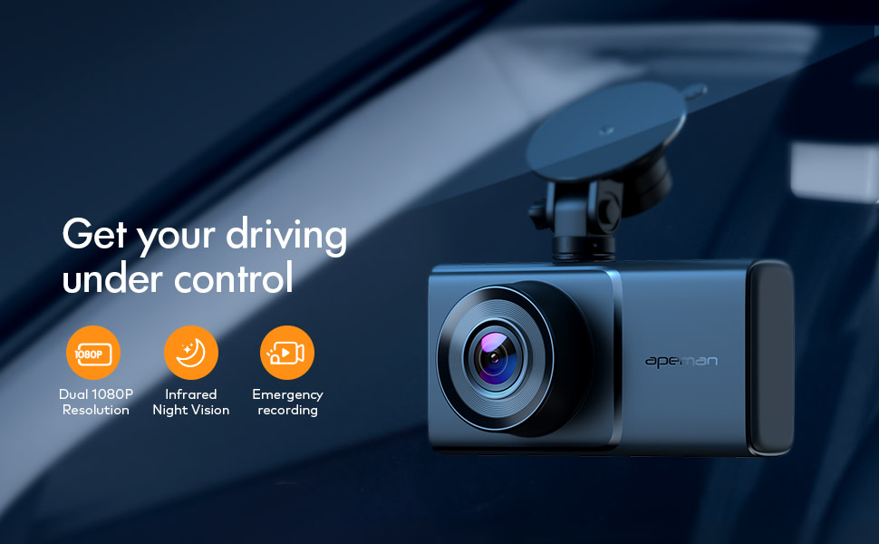 apeman Cube Front and Rear Dash Cams with 170° Field of View and