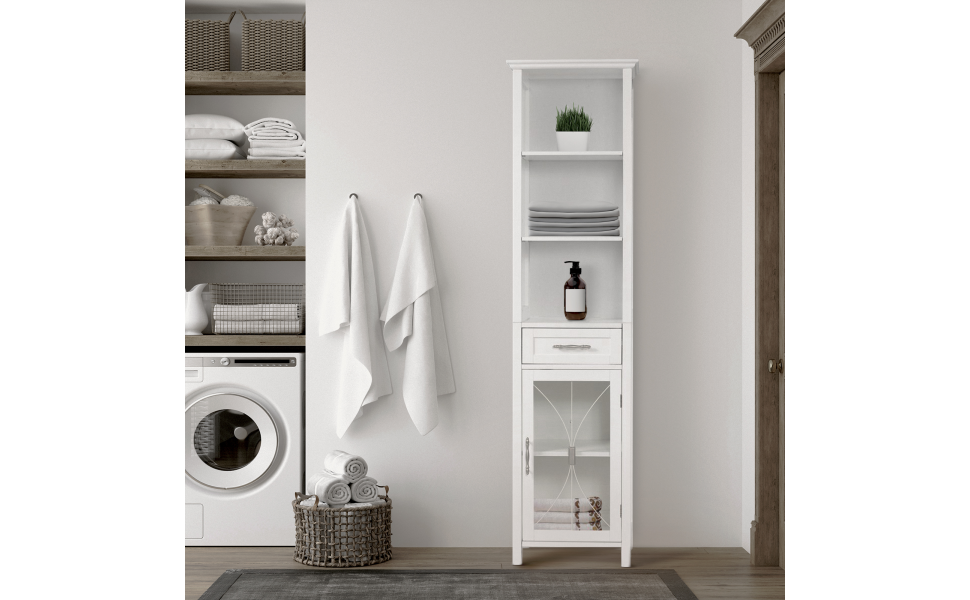 Elegant Home Fashions Delaney 1-Door Linen Cabinet, White