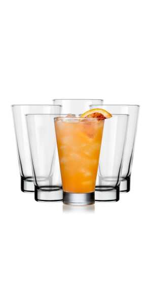 Libbey Modern Bar Tumbler Glasses, 14oz, Set of 6
