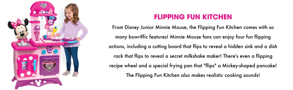 Junior Minnie Mouse Flipping Fun Pretend Play Kitchen Set,Food, Realistic  Sounds