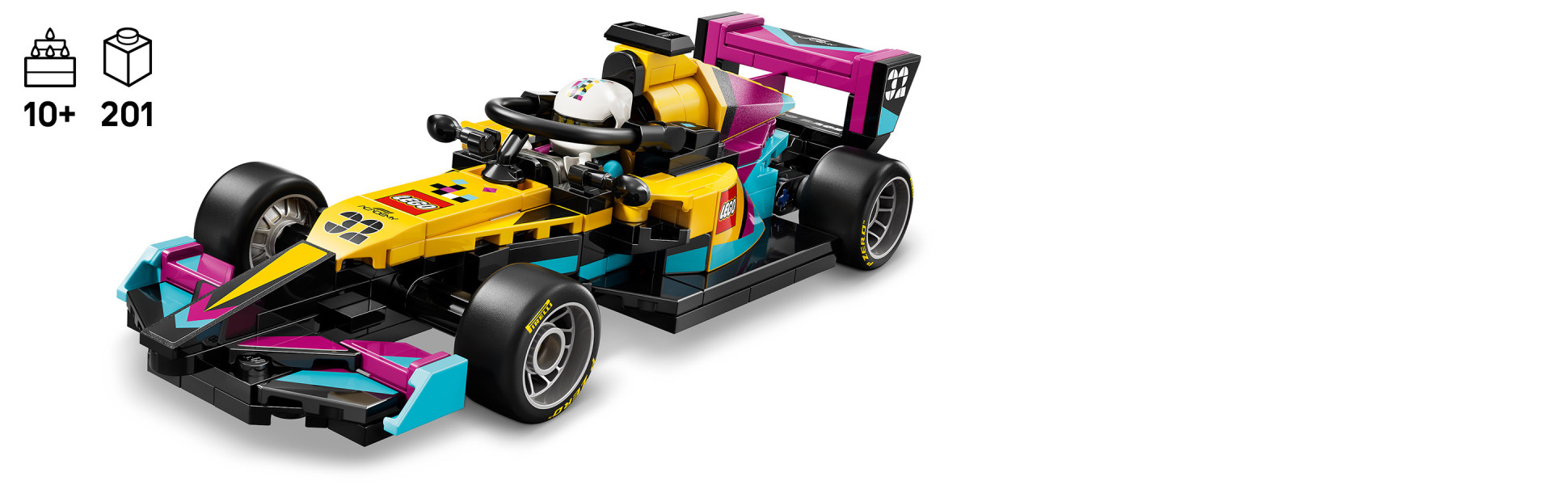 Kids ages 10 and up can stage their own F1 ACADEMY racing action with this brick-built F1 ACADEMY LEGO Race Car.