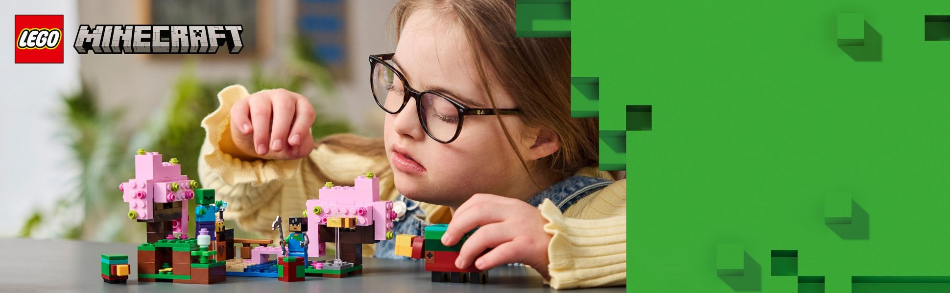 Kids encounter nature, animals and zombies in the first LEGO set to include figures from the Minecraft Cherry Blossom biome.