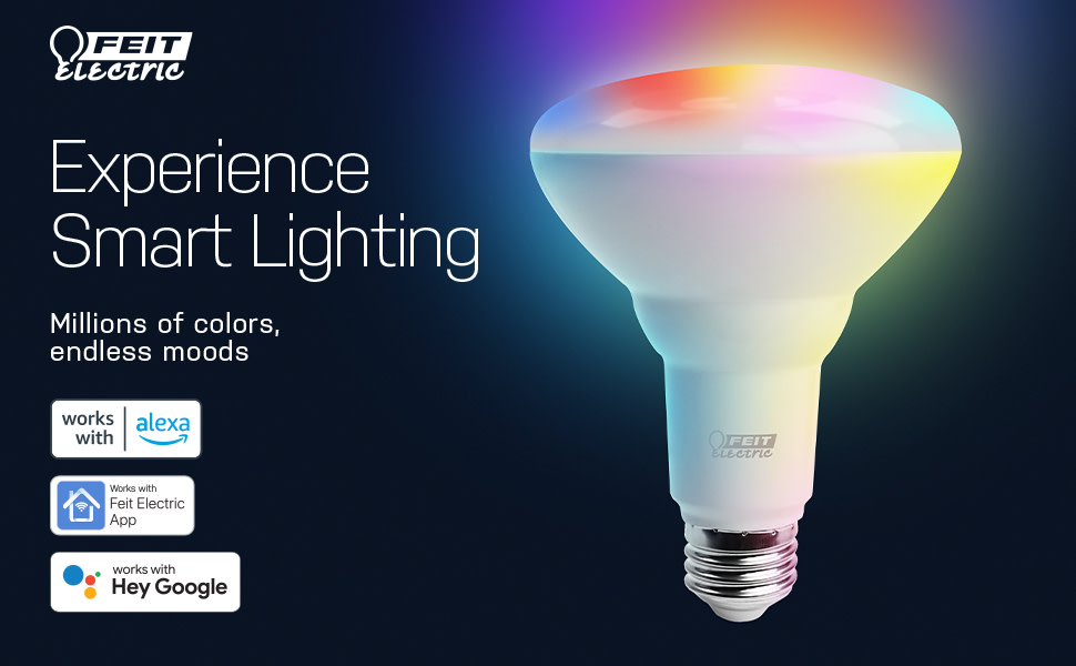 Feit Electric BR30 Smart Wi-Fi LED Bulb lets you light smarter not harder with the latest in LED smart technology and millions of colors for endless moods. 