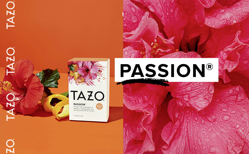 4 pack) TAZO Passion Herbal Tea Bags, Iced or Hot, Caffeine-Free