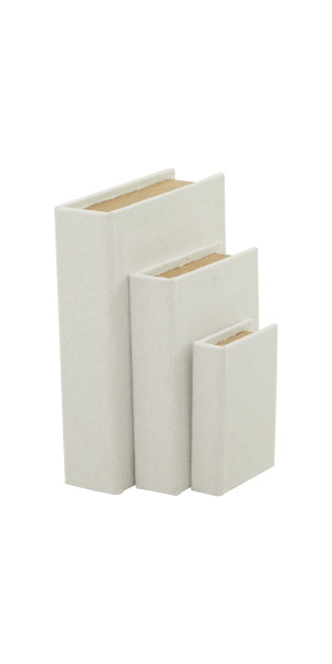 DecMode Faux Book White Linen Decorative Box, 3 Count 