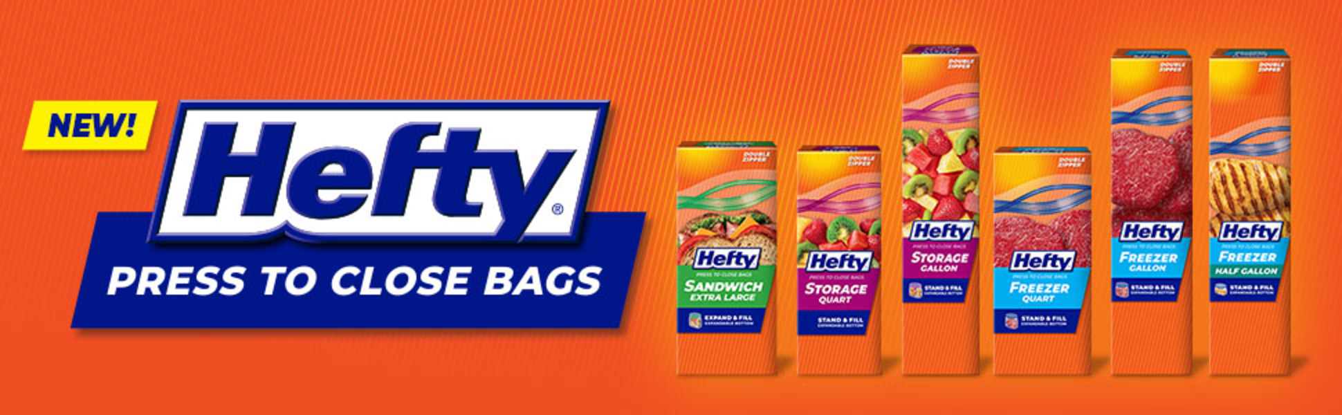 Hefty Press to Close Plastic Freezer Bags, Half Gallon size, 40 Count