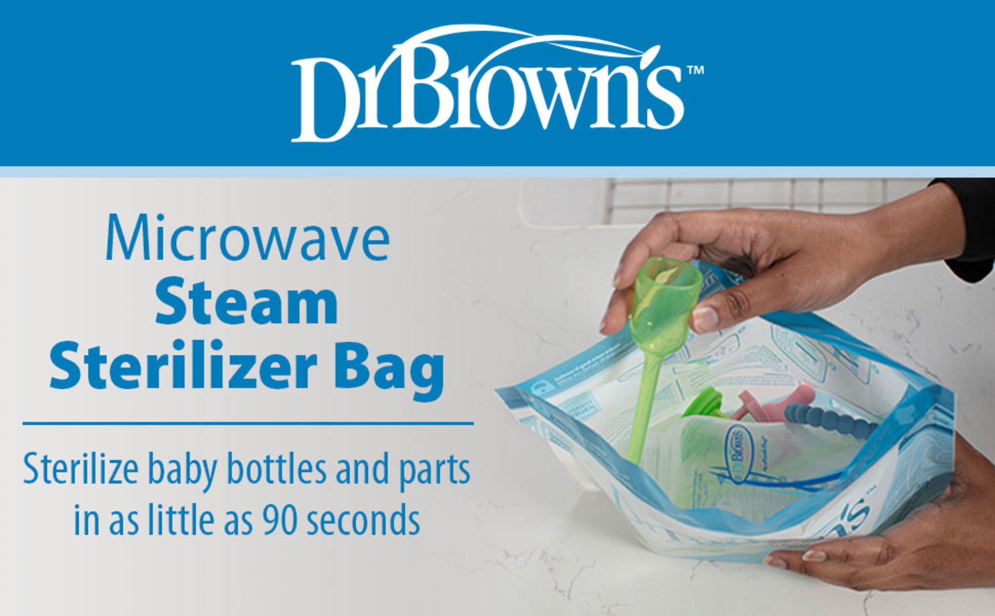 Dr. Brown's Microwave Steam Sterilizer Bags for Baby Bottles, Pacifiers,  Pump Parts and Accessories, Travel Baby Bottle Sterilizer, 30 Uses per Bag