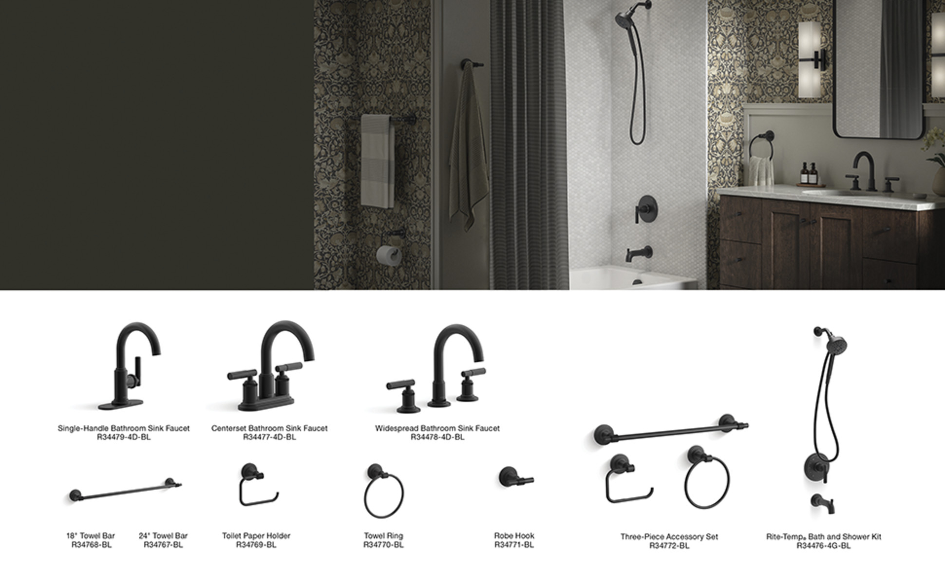 KOHLER Riff 24 in. Single Towel Bar in Matte Black
