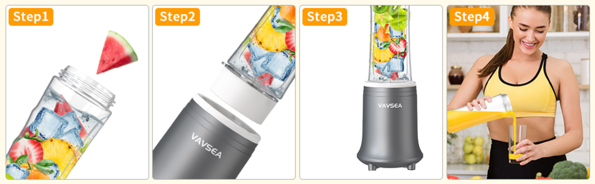 Vavsea 500-Watt Personal Blender, Portable Blender for Shakes and Smoothies