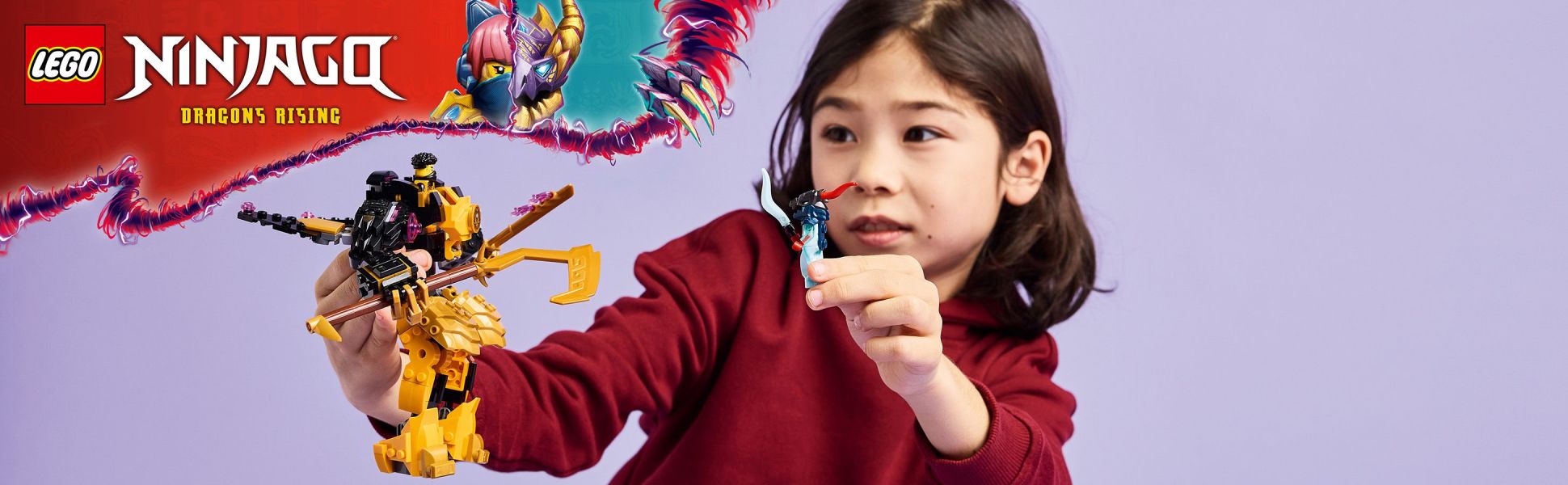 Arin’s Spinjitzu Battle Mech with 2 minifigures lets kids stage action from season 3 of the NINJAGO Dragons Rising TV show.