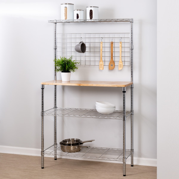 Honey Can Do 61 3 Tier Bakers Rack with Hanging Grid and Top Rack Chrome Natural