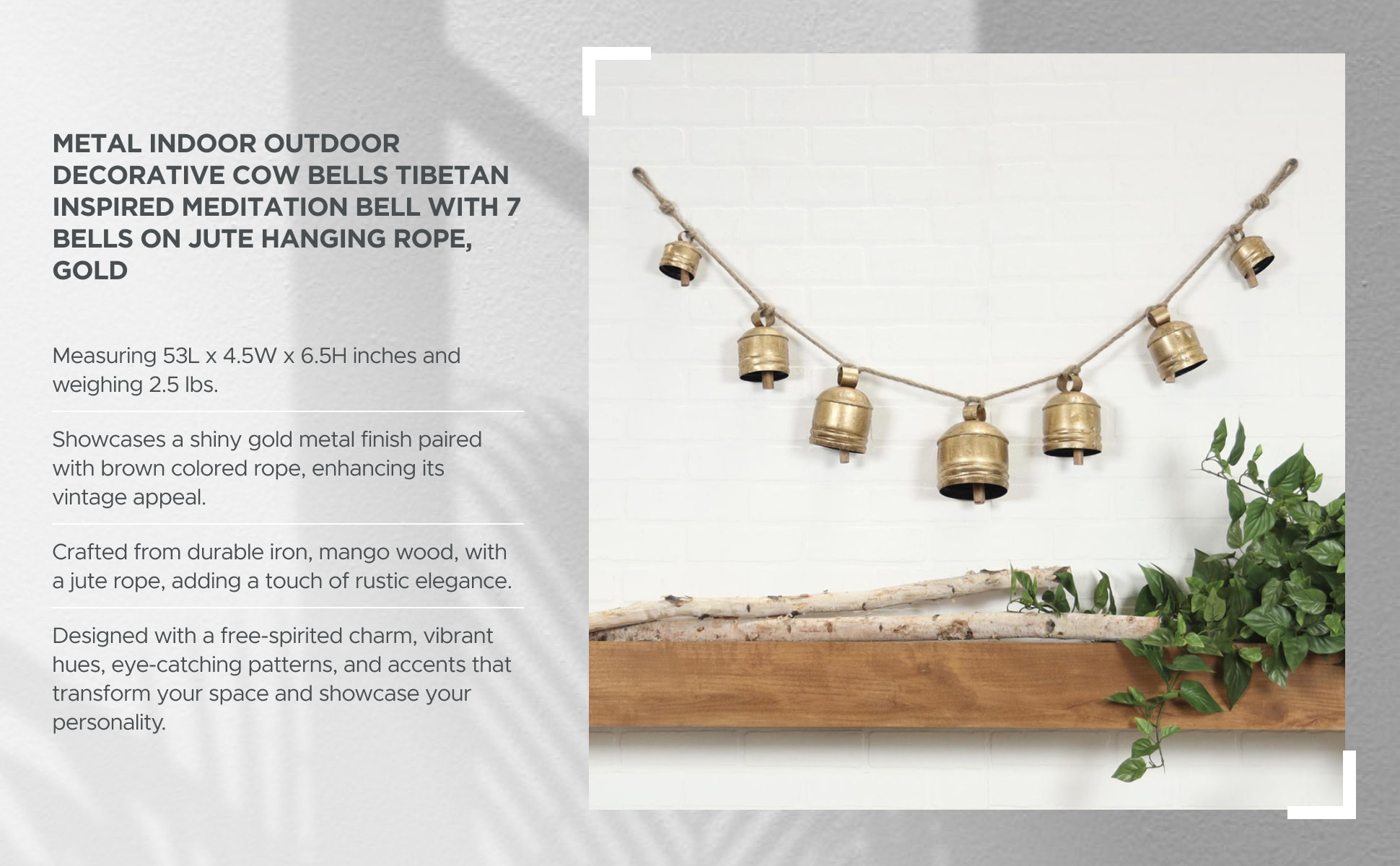 Litton Lane Gold Metal Tibetan Inspired String Hanging Cylindrical