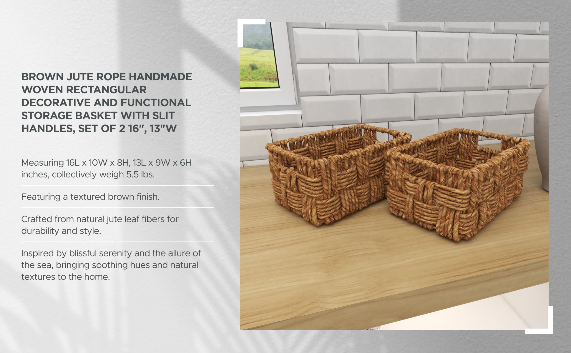 Litton Lane Jute Handmade Storage Basket with Handles (Set