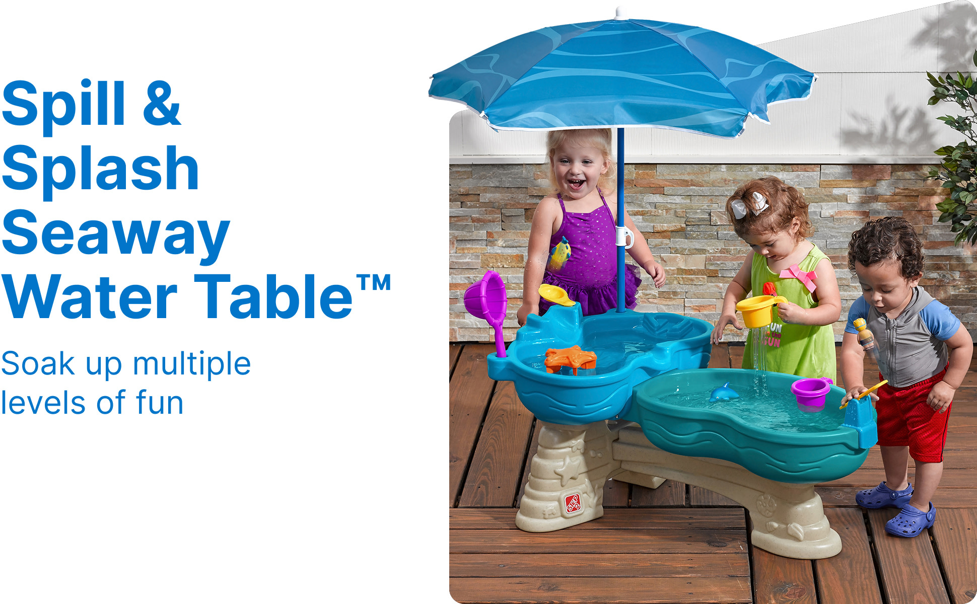 Free!TM Clear Blue Splash Water 4セット Step2 Spill & Splash Seaway Blue Plastic Water Table for