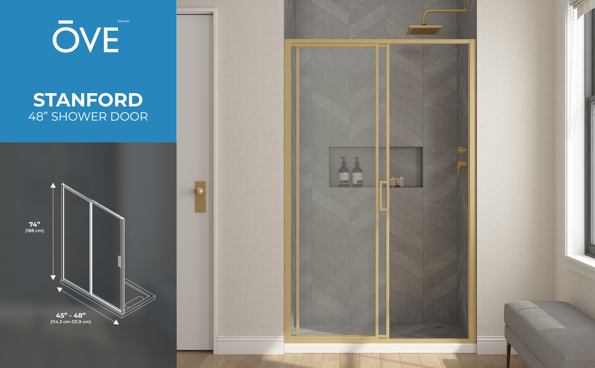 OVE Decors Stanford 46 3/16 in. - 48 in. W x 74 in. H Alcove