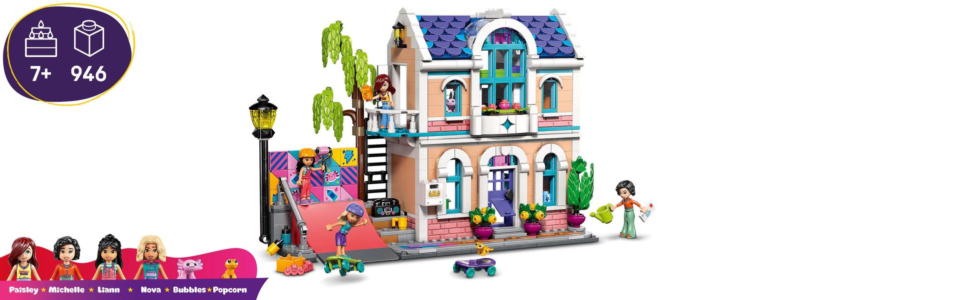 Kids can play out creative stories as the friends enjoy art activities, perform tricks on the skate ramp, customize the mural and look after the pets.