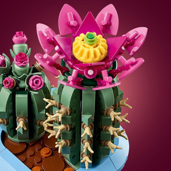 Build a cactus in full bloom with a pink flower at the top.