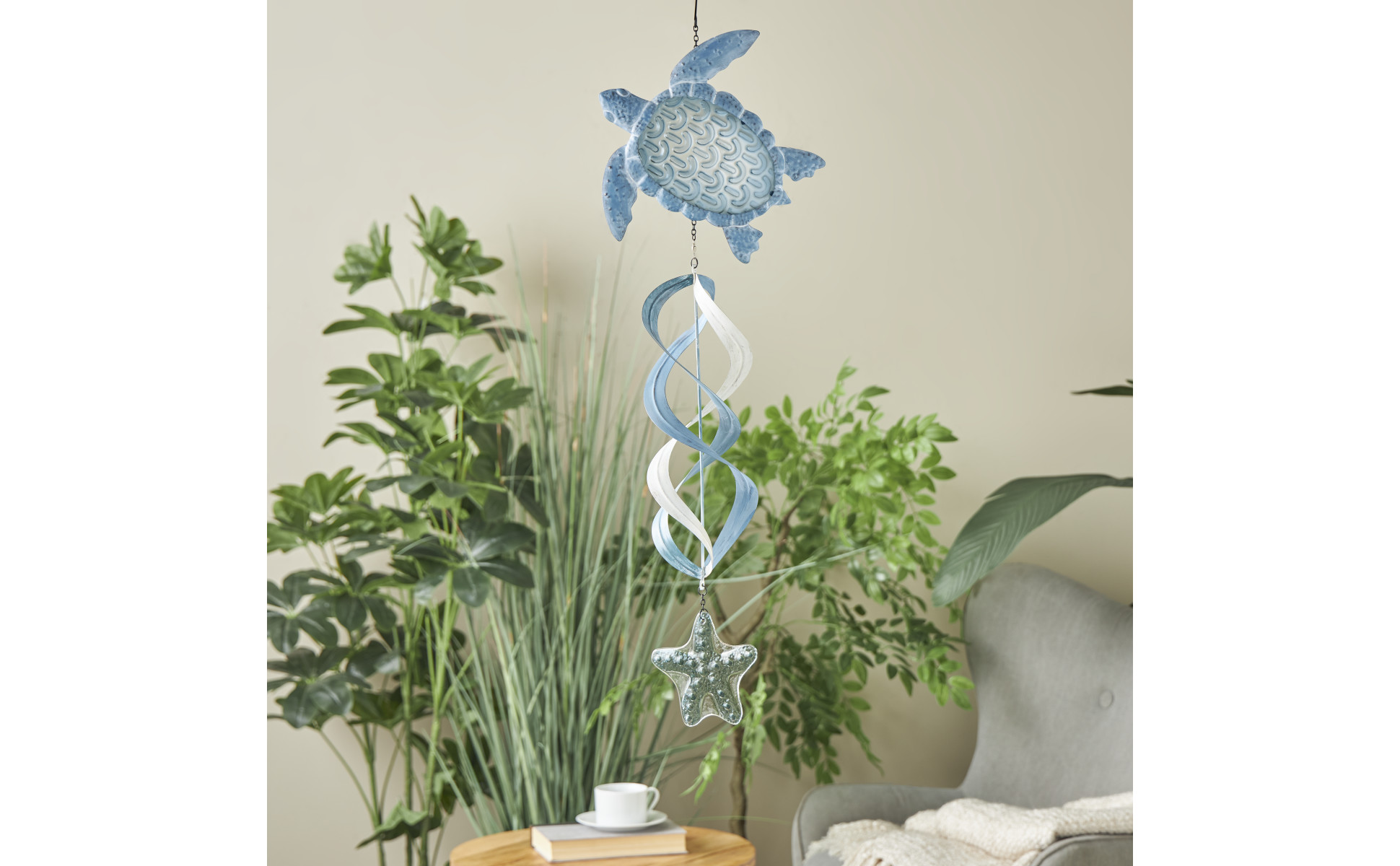 Litton Lane 33 in. Blue Metal Swirl Wind Spinner Windchime
