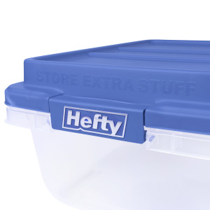 Hefty 72Qt 18 Gal Clear Storage Bin With Blue Hi Rise Lid Plastic - Set of  2