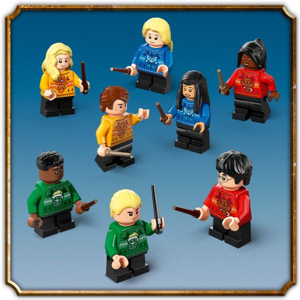 Popular characters, all wearing Hogwarts Christmas sweaters.