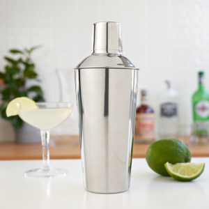 True Cocktail Shaker with Recipes for Cocktails and Ounce Measurements,  Built-In Strainer, 16 Oz, Clear Plastic 