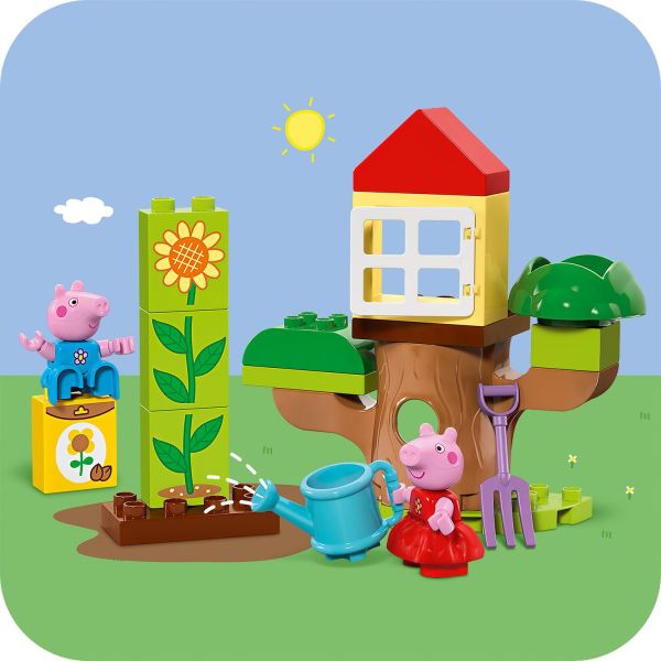 The Peppa and George figures relax and play in the garden.