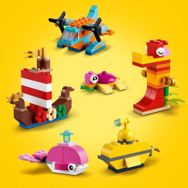 LEGO Classic Creative Ocean Fun 11018 Building Kit; With 6 Mini Builds,  Including a Viking Ship and a Yellow Submarine, Plus Extra Bricks for