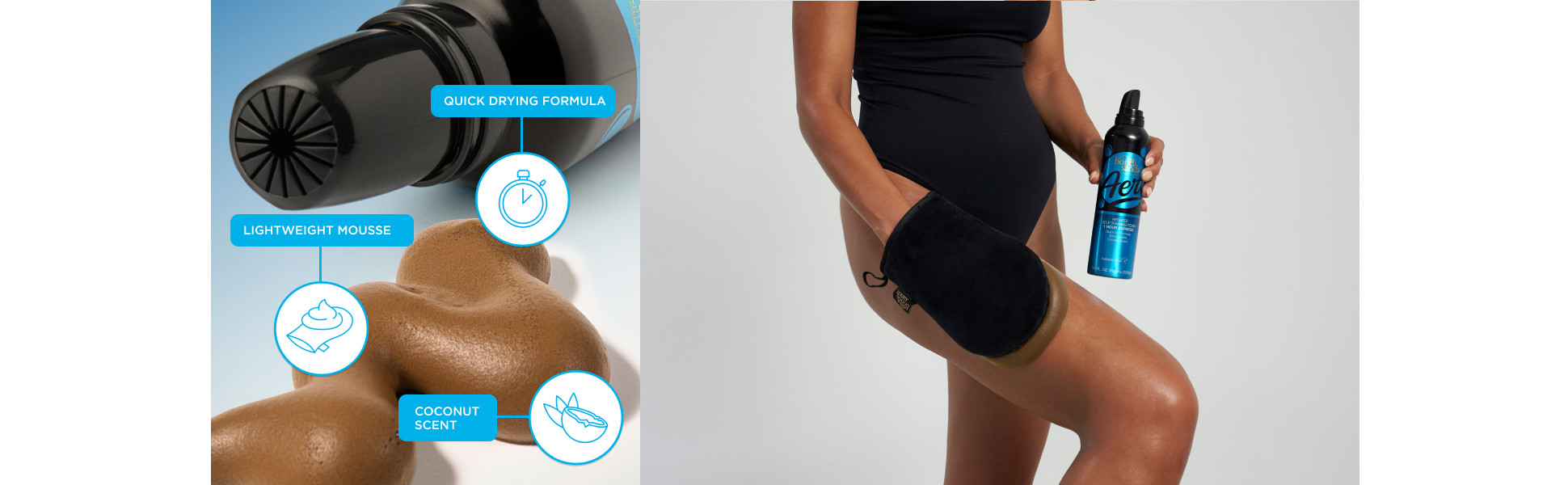 Woman applying Bondi Sands Aero 1 Hour Express Self Tanner to her legs.