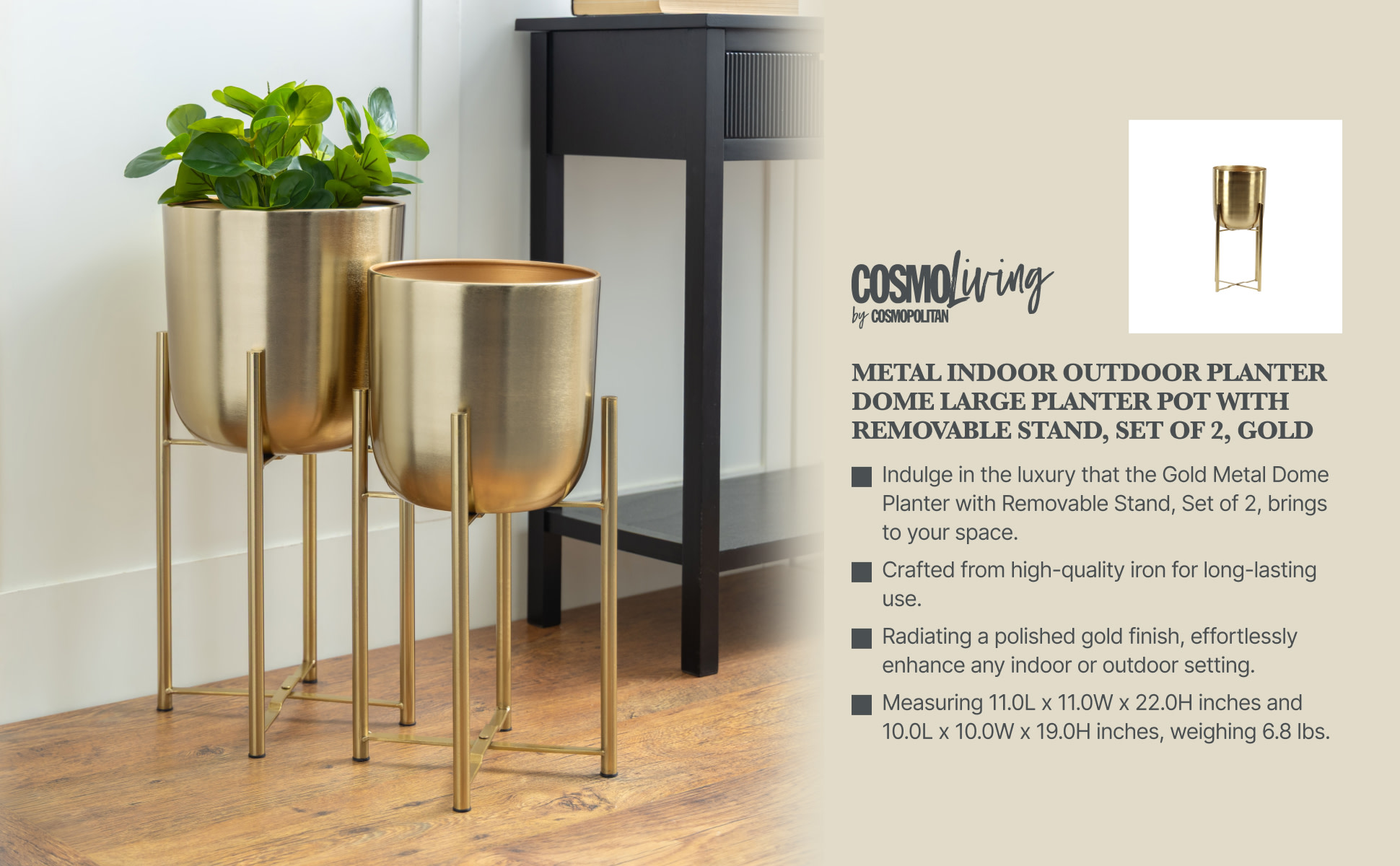 CosmoLiving by Cosmopolitan 22 in., and 19 in. Large Gold Metal