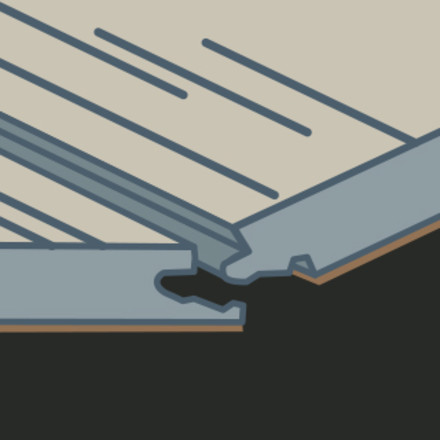 An illustration of two corner floor plank pieces with an interlocking design showing how they connect