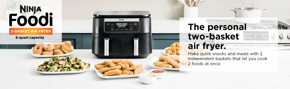 Ninja DZ090 Foodi 6 Quart 5-in-1 DualZone 2-Basket Air Fryer with 2  Independent Frying Baskets, Match Cook & Smart Finish to Roast, Bake,  Dehydrate & More for Quick Snacks & Small Meals, Black : Home & Kitchen 
