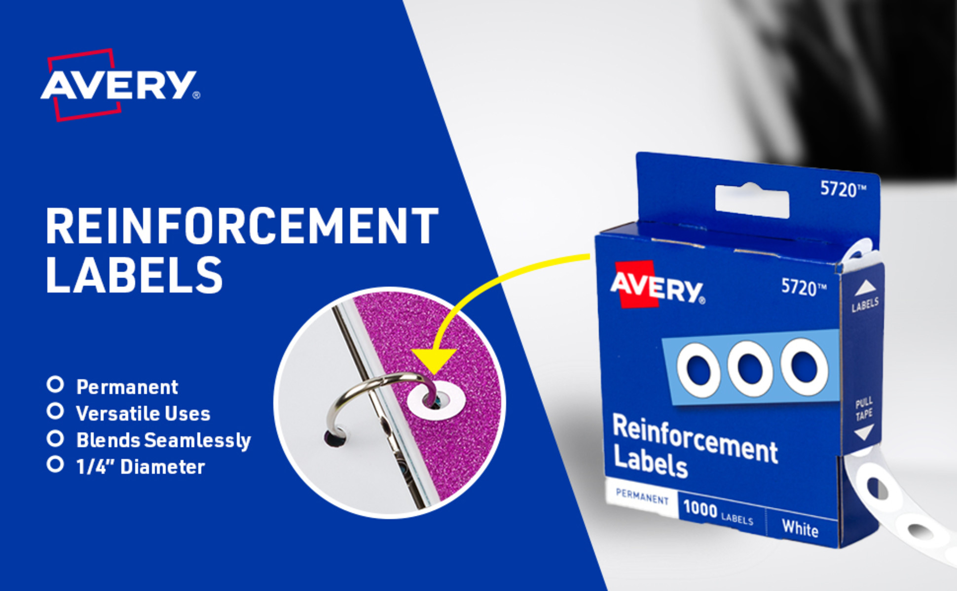 Avery Self-Adhesive Hole Reinforcement Stickers, 1/4 Diameter Hole Punch  Reinforcement Labels, Clear, Non-Printable, 1,000 Labels Total (5722)