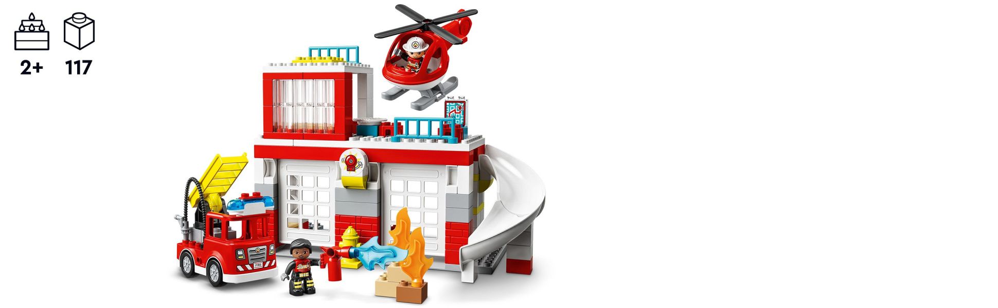 LEGO DUPLO Fire Station & Helicopter Playset 10970, with Push & Go