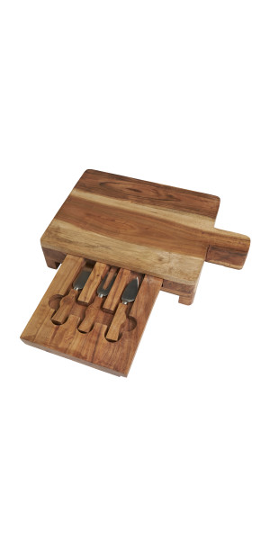DecMode Wooden Storage Tray with Hidden Drawer and Black Metal