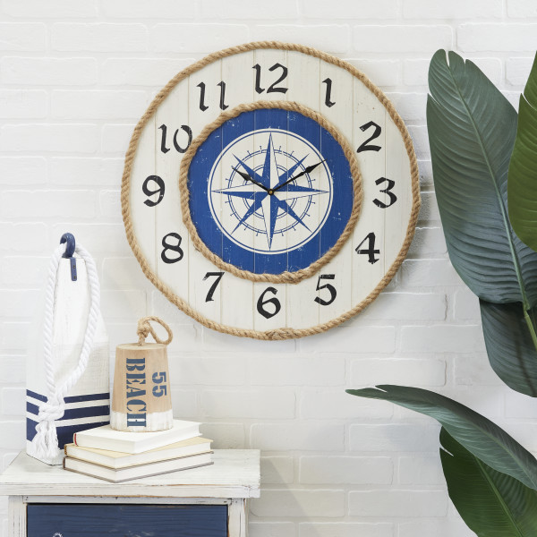 DecMode 30 Gold Wood Sail Boat Ship wheel Wall Clock 