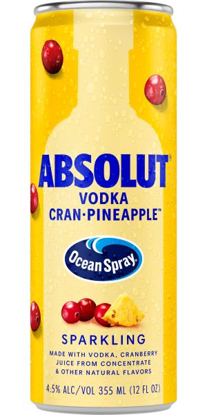 Absolut + Ocean Spray Cran-Pineapple Ready to Drink Vodka Cocktail, 4 Pack, 12oz Cans, 4.5% ABV