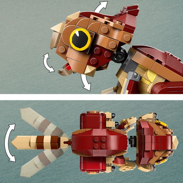 With movable head, tail, arms and legs and an opening jaw.