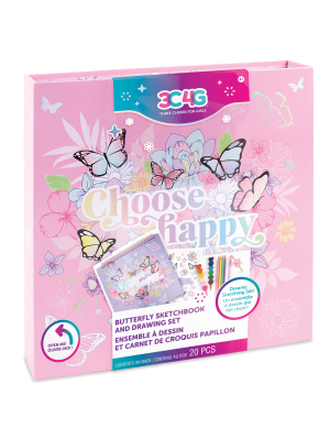 Three Cheers For Girls: Butterfly Sketchbook & Drawing 20 Piece Set -  Contents Held In Butterfly Storage Box, Playful Art Supplies, Ages 8+ 