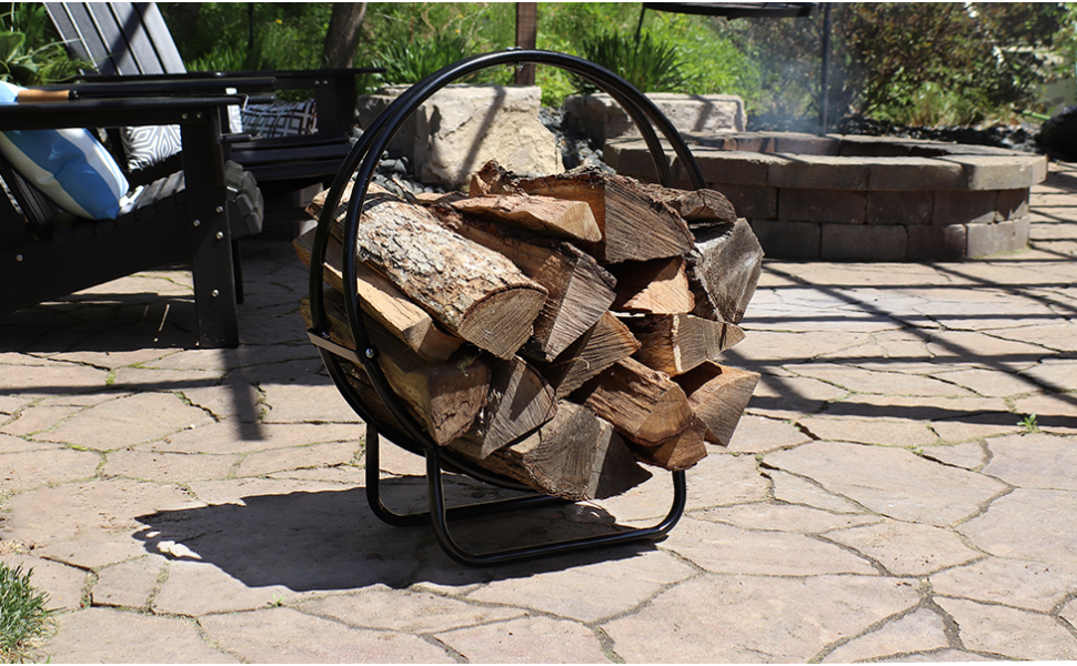 Gymax 40'' Steel Tubular Log Hoop Round Firewood Storage Holder Rack Gymax 40'' Steel Tubular Log Hoop Round Firewood Storage Holder Rack