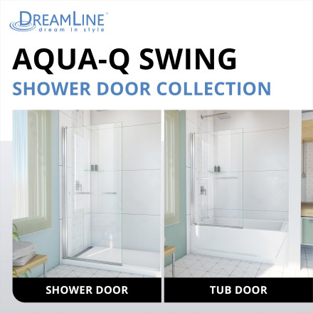 DreamLine Aqua Q Swing 34 in. W x 58 in. H Pivot Frameless