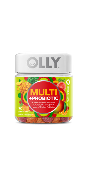 OLLY Hello Happy Gummy Worms, Mood Balance Support Supplement, Vitamin D,  Tropical, 60 Ct 