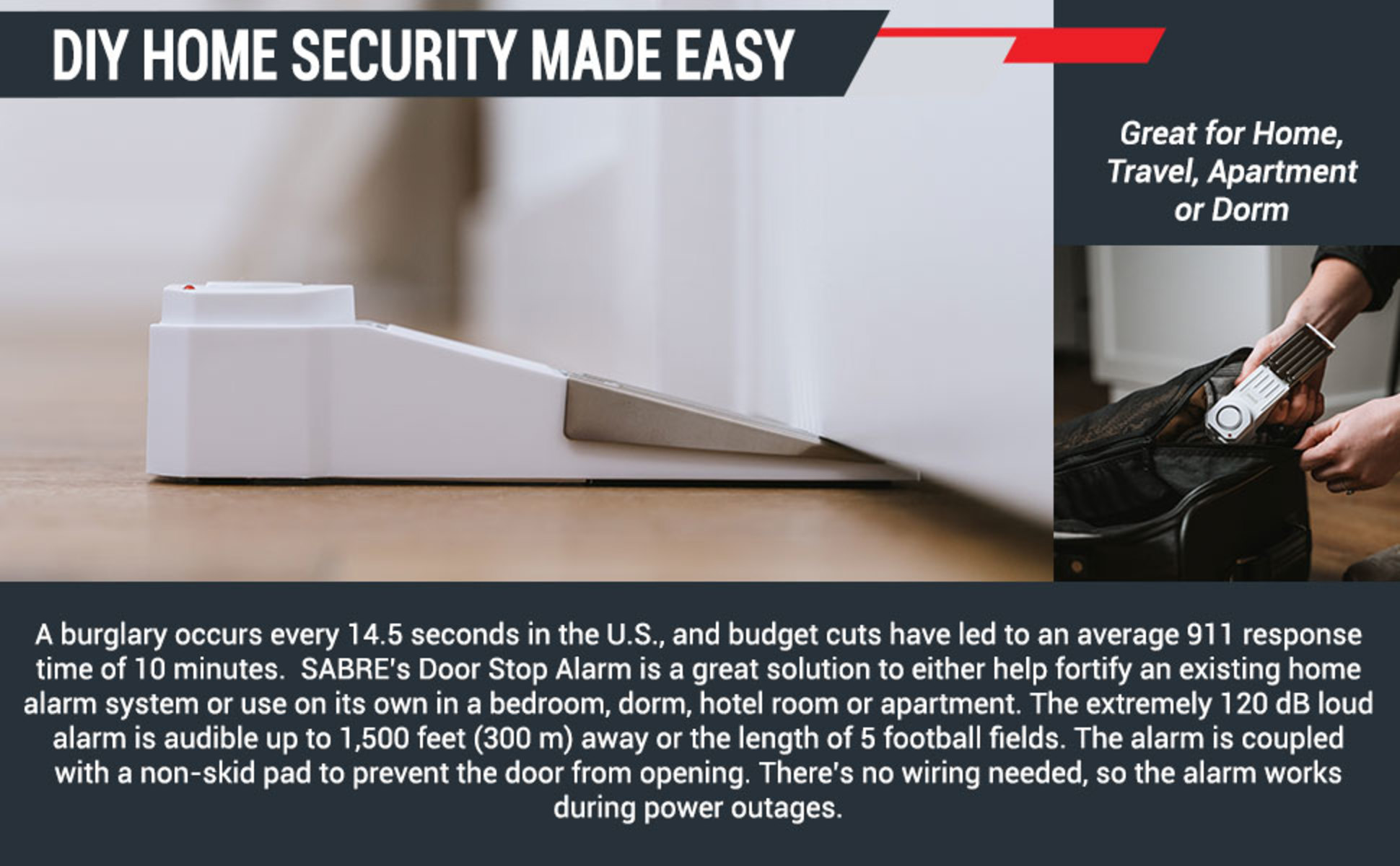 Allarmi da viaggio: A) Super Door Stop Wedge Alarm - Cuneo ferma