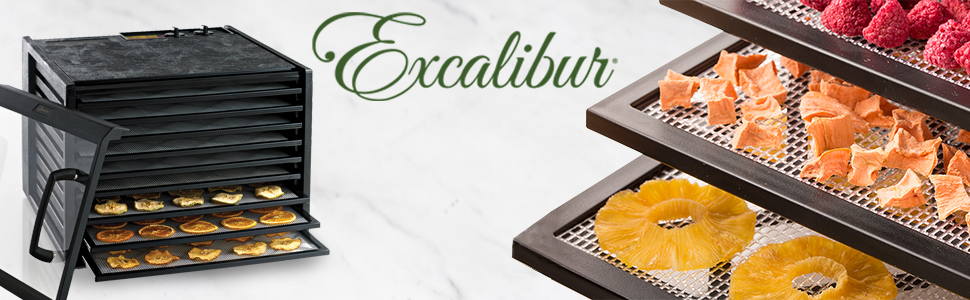 Excalibur 3926TB Black 9Tray Food Dehydrator, 15 SQ. Ft. Drying Space,  Adjustable Thermostat, 26-Hr Timer - Excalibur Dehydrator