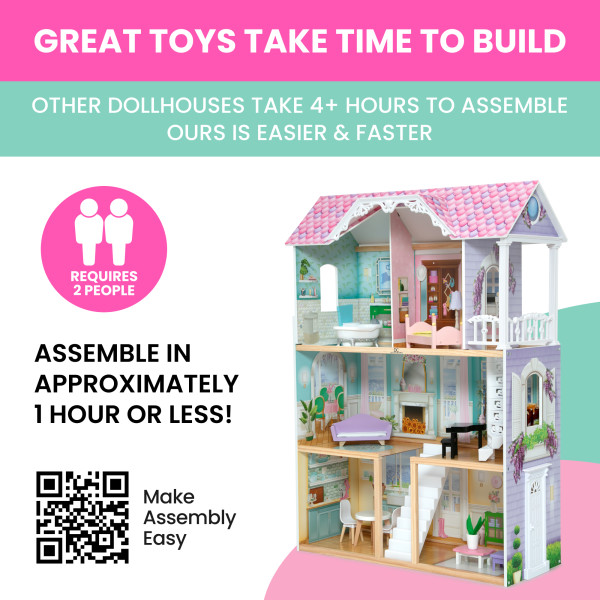 Delta Children MySize Dollhouse - Large 3-Story Dollhouse with 7 
