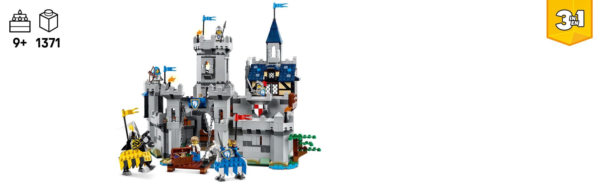LEGO set comes with 6 medieval character minifigures and 2 posable horses so kids can enjoy endless hours of playtime.