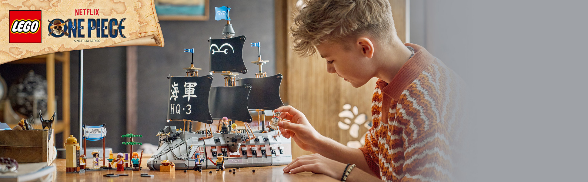 This detailed battleship from the ONE PIECE Netflix live action show is packed with cool features for action at sea and on land.