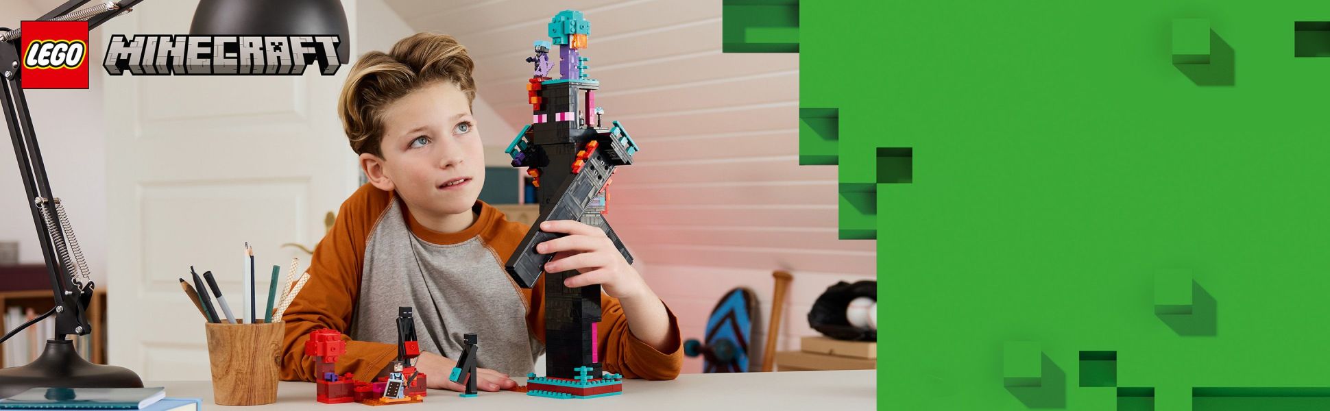 The LEGO Minecraft Enderman Tower and fortress toy for kids has a modular design to inspire endless creative possibilities.