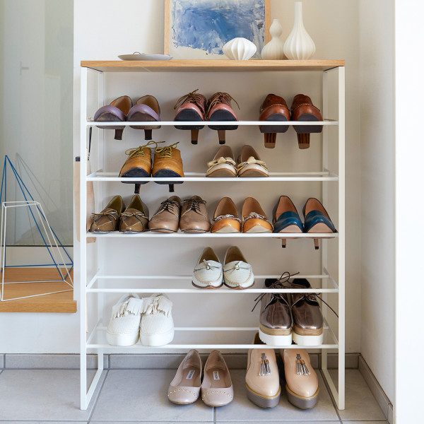 Yamazaki Home Six-Tier Shoe Rack, White, Steel, Holds 18 to 21